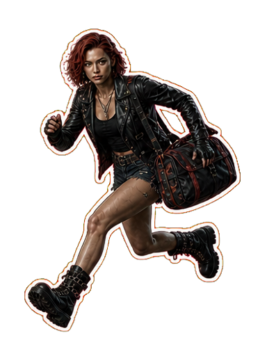 Red-haired survivor leaping over rubble sticker