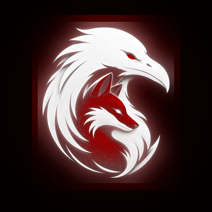 Corvexaris Studio — a white eagle protecting a red and white fox